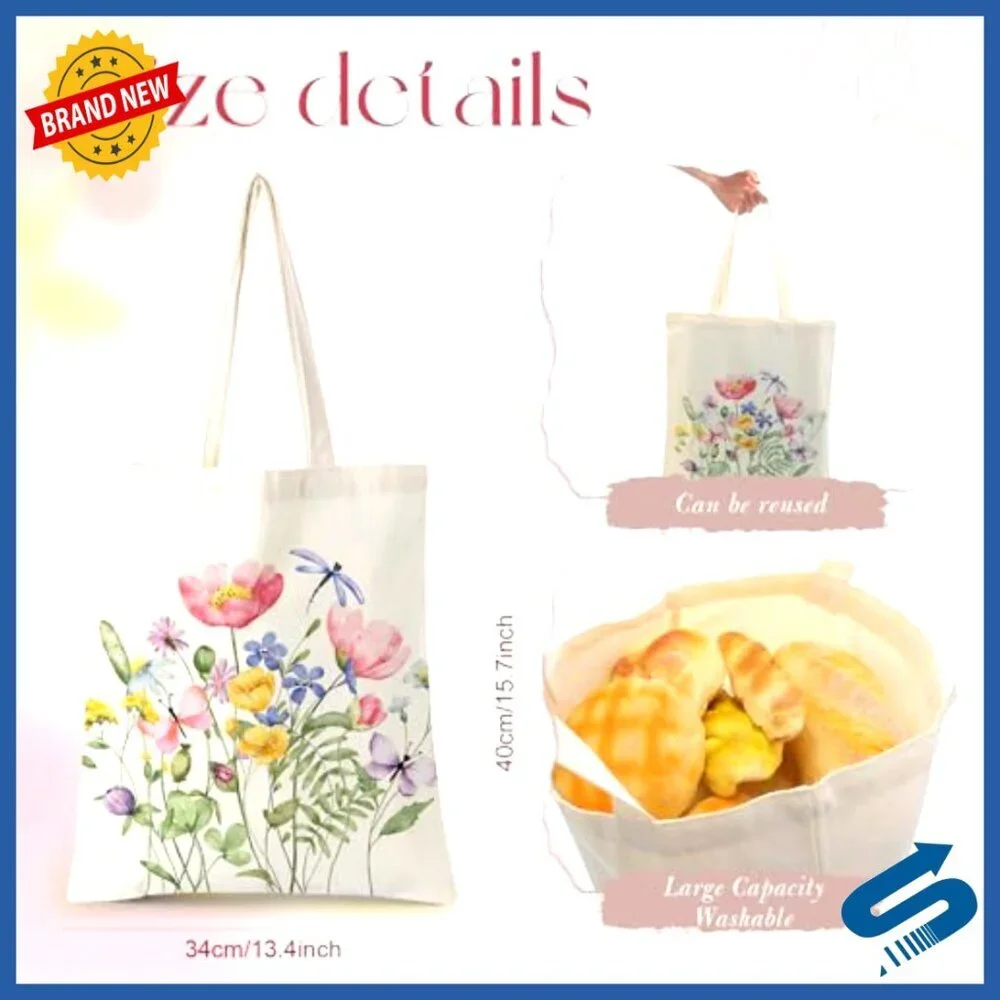 Canvas Tote Bags Set Reusable Grocery Shopping Beach Travel Boho